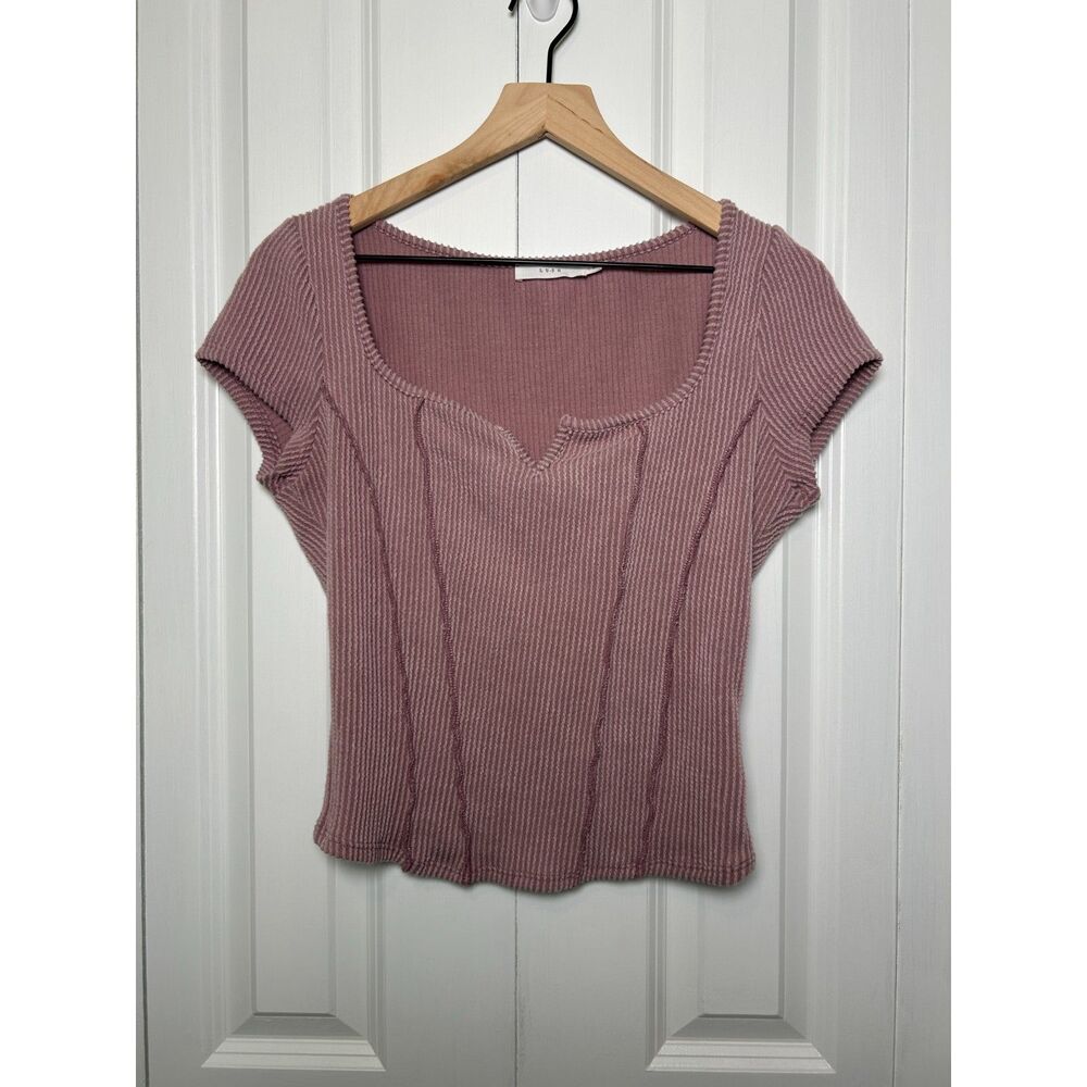 Lush Mauve Pink Ribbed Exposed Seam Square Neck Crop Top L